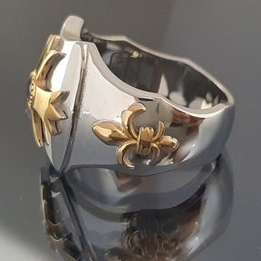 Order Of Malta Ring - Gold & Blue green Sapphire - Bricks Masons