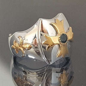 Order Of Malta Ring - Gold & Blue green Sapphire - Bricks Masons