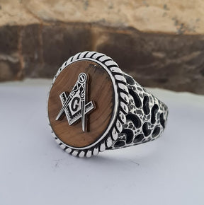 Master Mason Blue Lodge Ring - Tiger Eye 925 Silver - Bricks Masons
