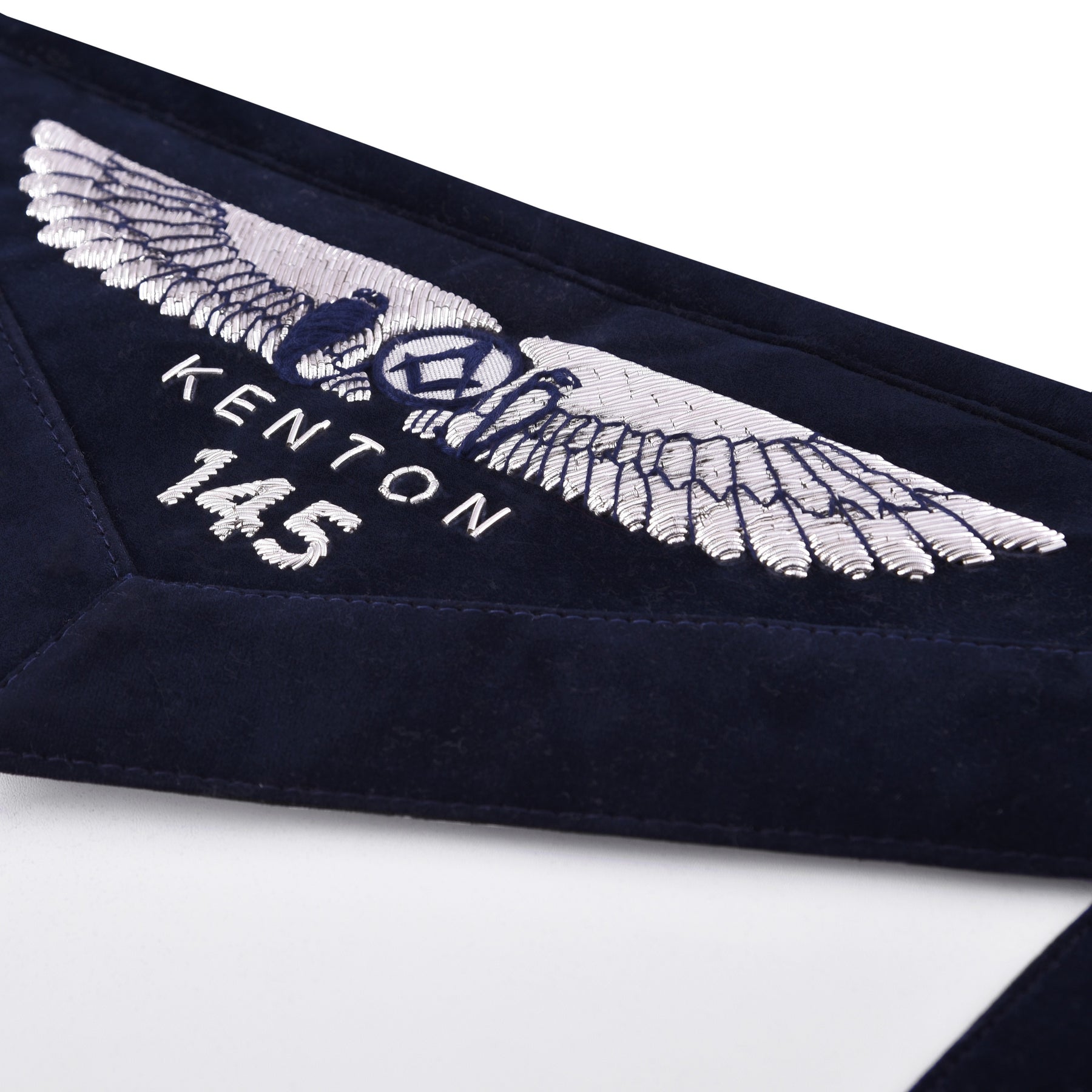 Junior Steward Blue Lodge Officer Apron - Kenton Lodge Navy Velvet With Silver Embroidery Thread - Bricks Masons