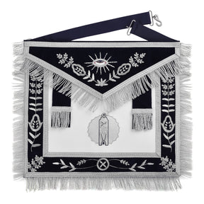 Junior Warden Blue Lodge Officer Apron - Dark Blue With Silver Hand Embroidery Bullion - Bricks Masons