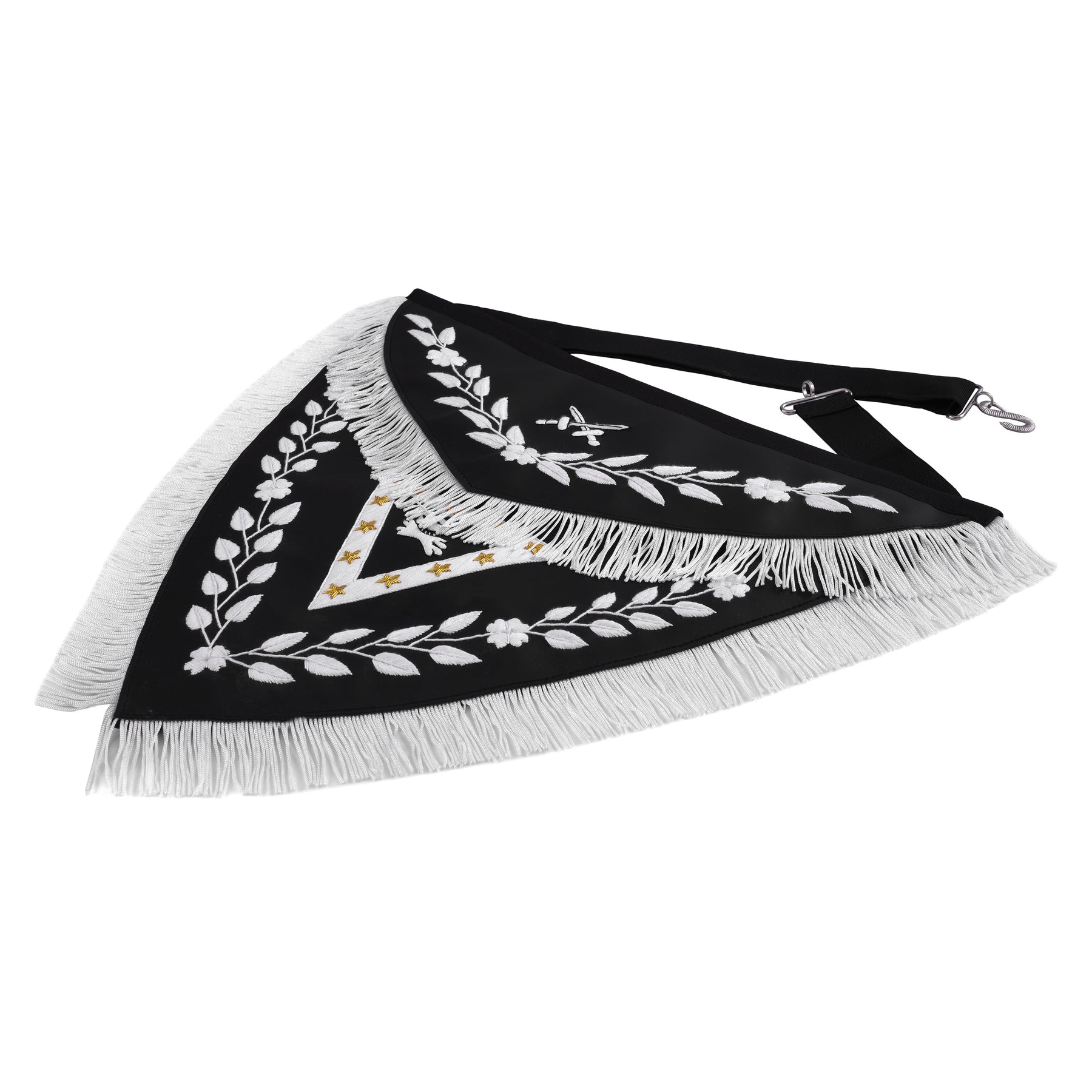 Knights Templar Apron - Triangular Black Velvet Hand Embroidery With Silver Tassels - Bricks Masons