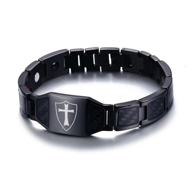 Knights Templar Bracelet - Cross Carbon Fiber Magnetic - Bricks Masons