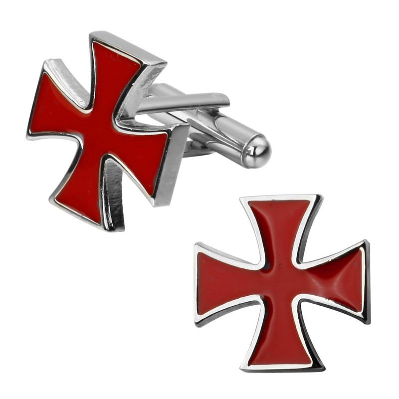 Knights Templar Cufflink - Red Cross Silver - Bricks Masons