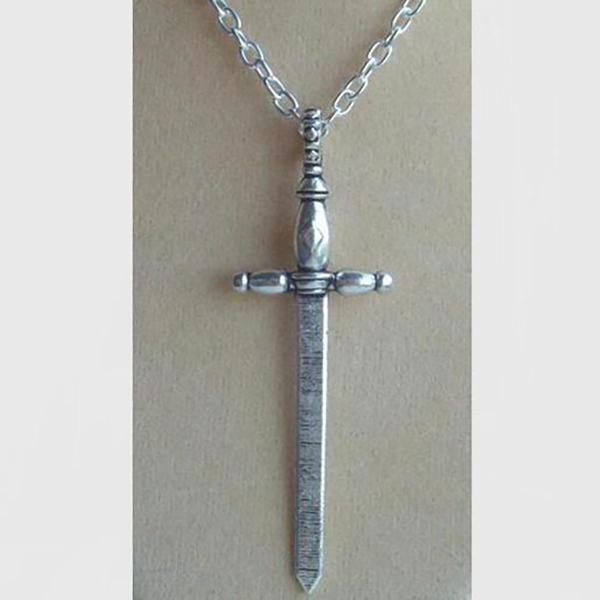 Knights Templar Necklace - Silver Sword Cross - Bricks Masons