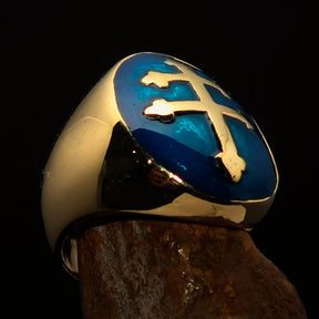 Knights Templar Ring - Blue Brass Lorraine Cross - Bricks Masons