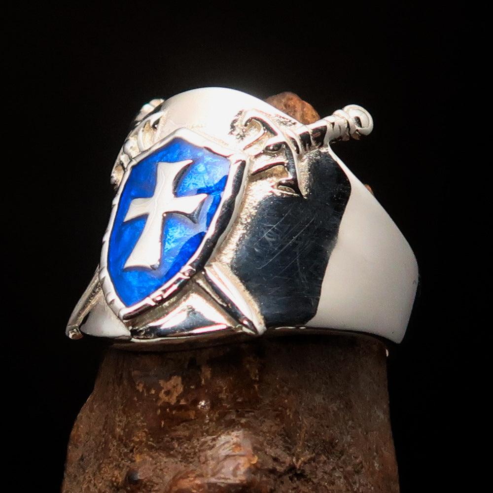 Knights Templar Ring - Blue Shield Cross Sterling Silver - Bricks Masons