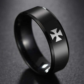 Knights Templar Ring - Cross Black Band - Bricks Masons