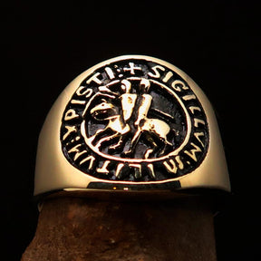 Knights Templar Ring - Gold Brass Sigillum MilItum XPISTI - Bricks Masons