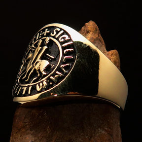 Knights Templar Ring - Gold Brass Sigillum MilItum XPISTI - Bricks Masons