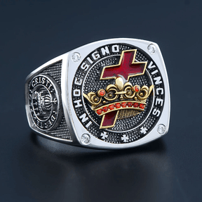 Knights Templar Ring - In Hoc Signo Vinces Crusader Seal Sterling Silver - Bricks Masons
