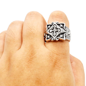 Knights Templar Commandery Ring - Ornamental Cross Stainless Steel - Bricks Masons