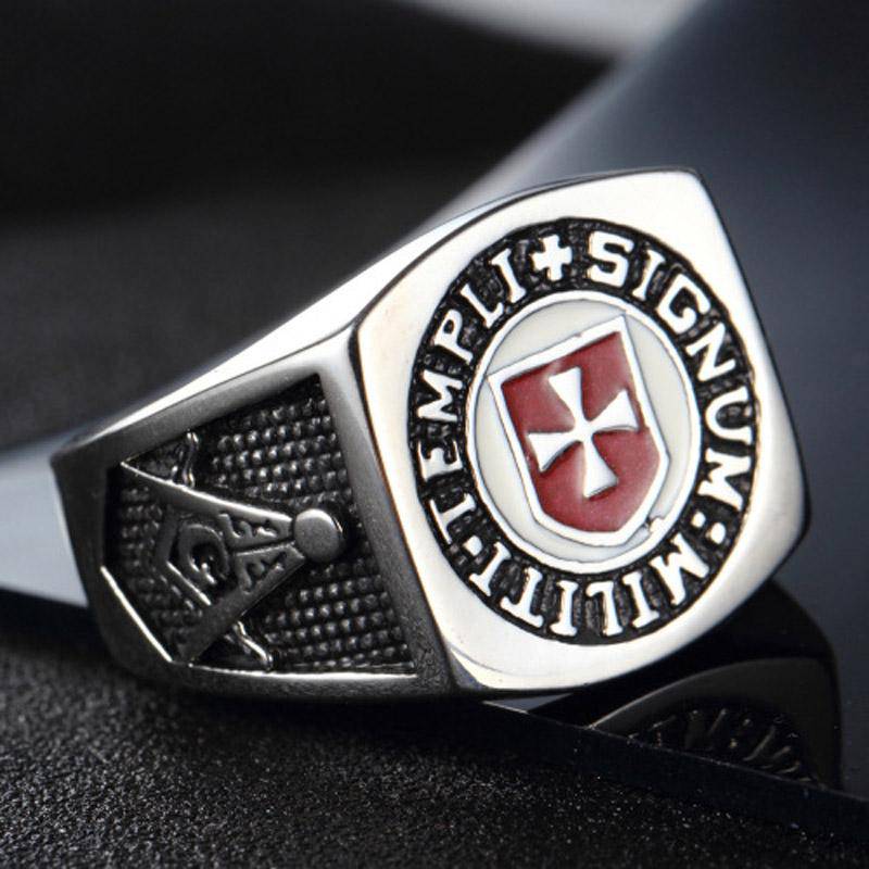 Knights Templar Ring - Stainless Steel Cross - Bricks Masons