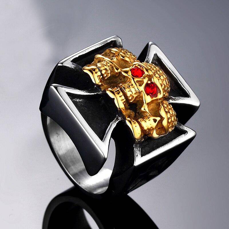 Knights Templar Ring - Triple Golden Skulls - Bricks Masons