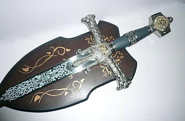 Knights Templar Sword - King Solomon Gold Ark of the Covenant Silver W/ Plaque 48.6" - Bricks Masons