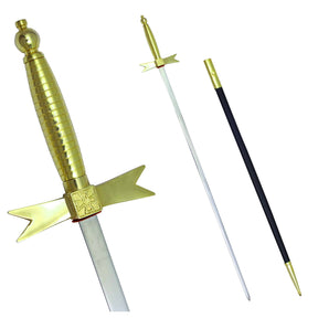 Knights Templar Sword - with Gold Hilt and Black Scabbard - Bricks Masons