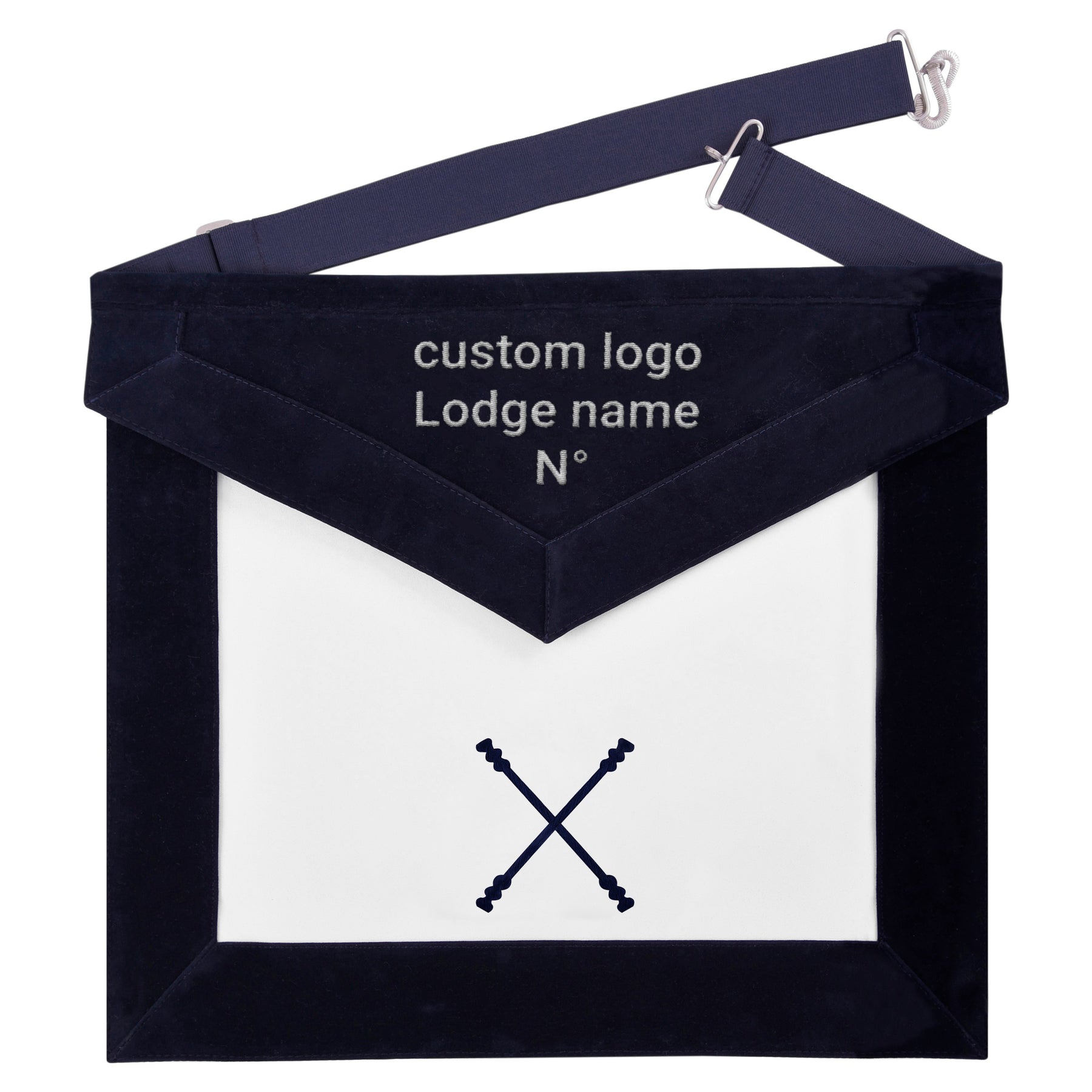 Marshal Blue Lodge Officer Apron -  Navy Velvet With Silver Embroidery Thread - Bricks Masons