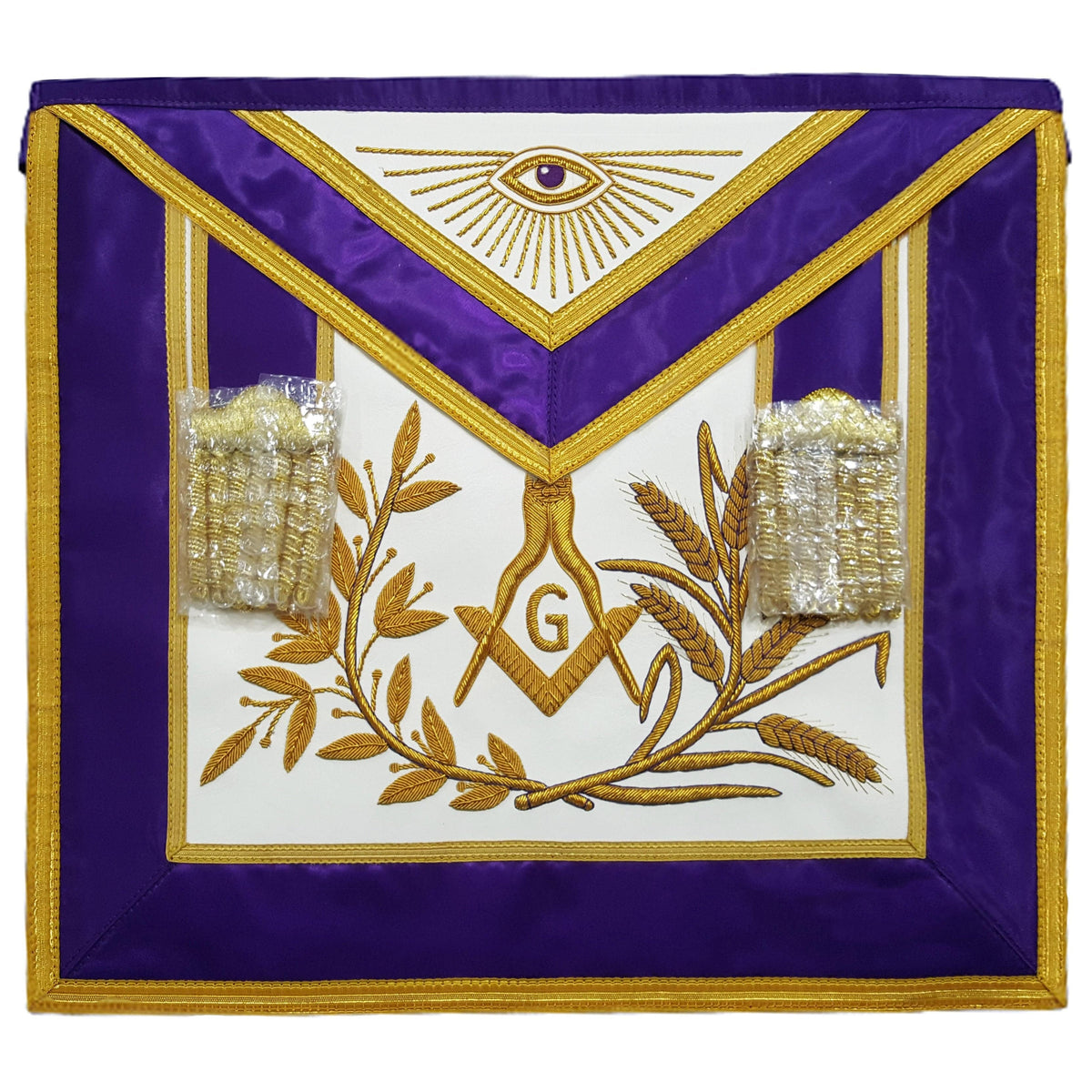 Master Mason Blue Lodge Apron - Purple Gold Hand Embroidery - Bricks Masons