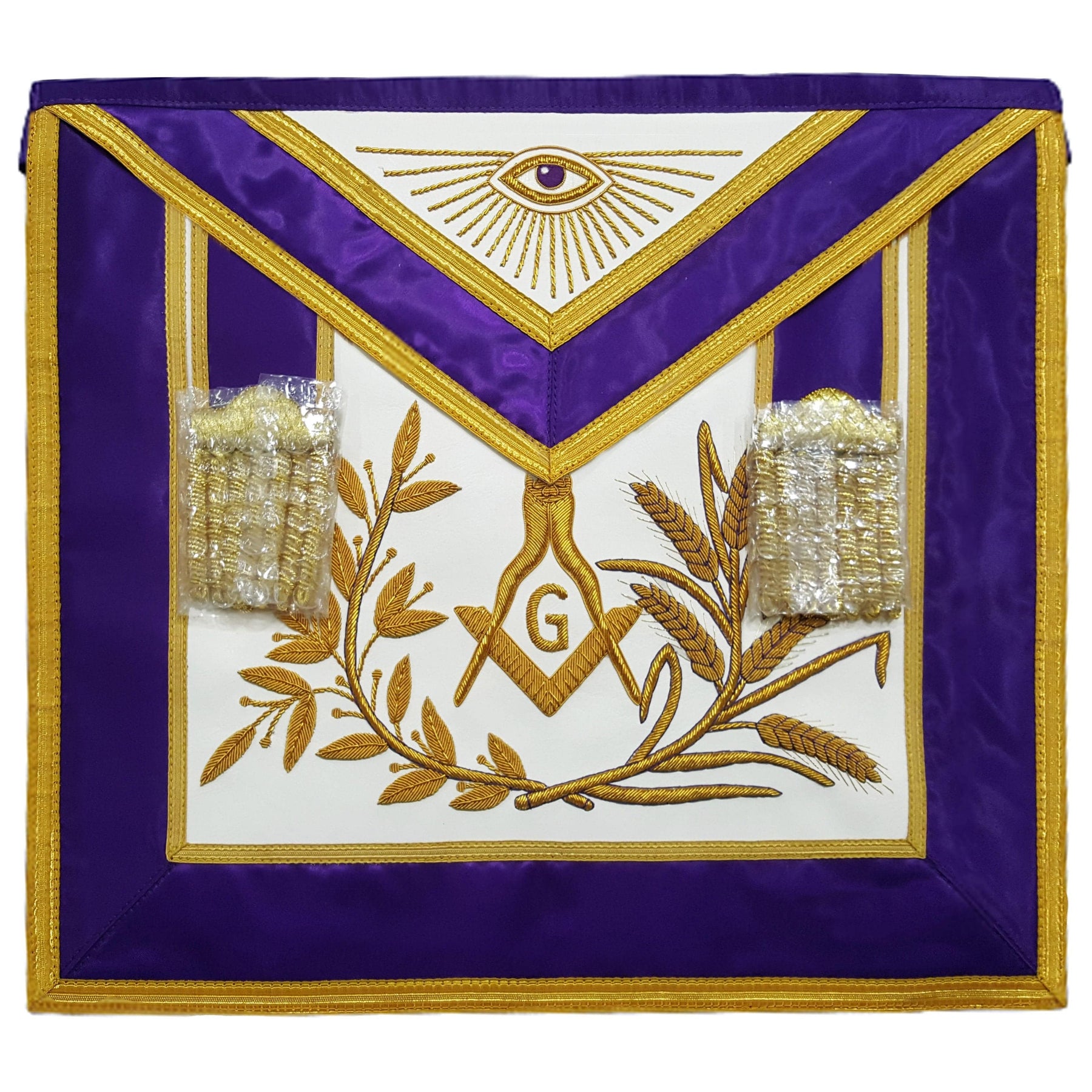 Master Mason Blue Lodge Apron - Purple Gold Hand Embroidery - Bricks Masons