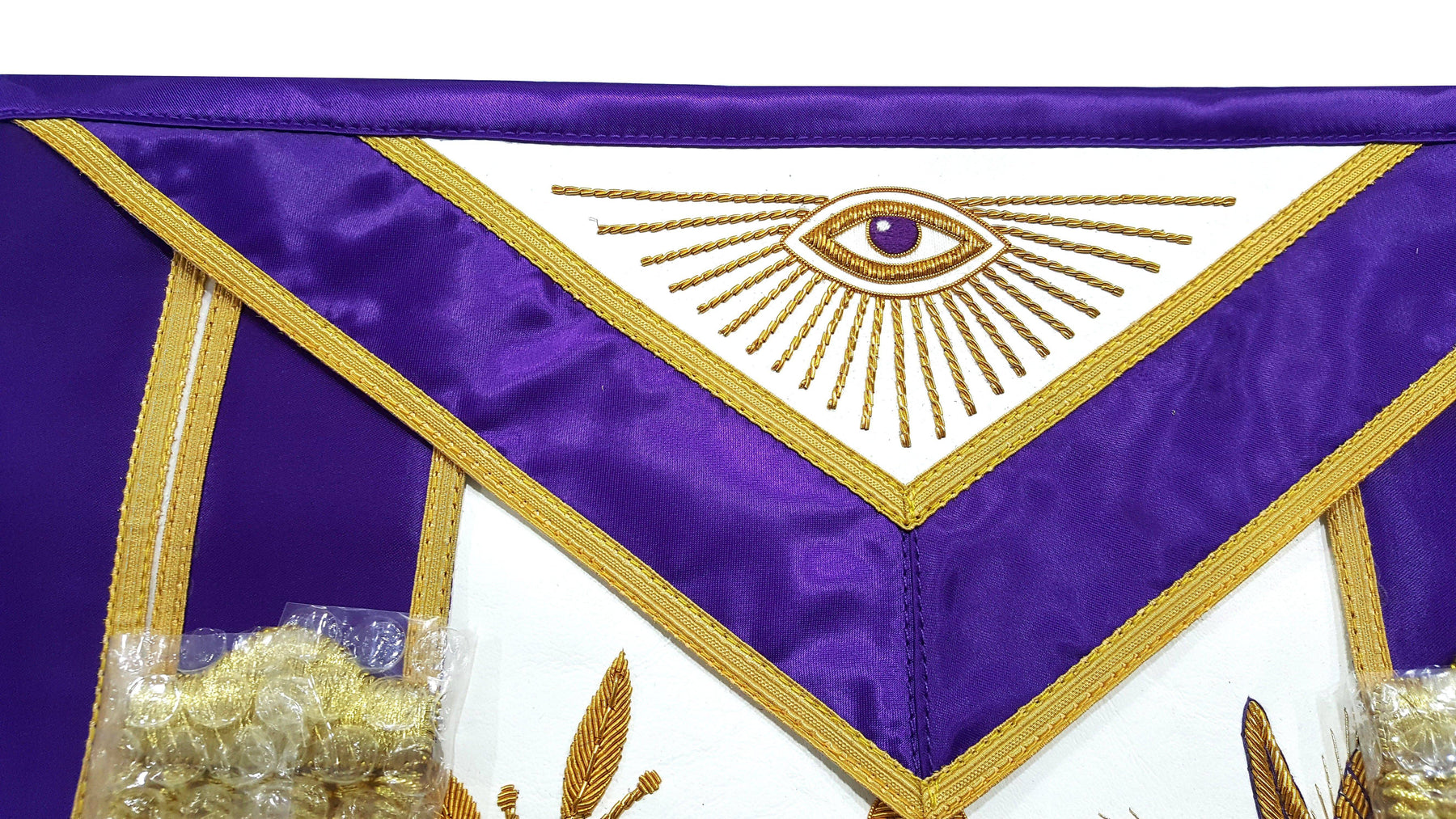 Master Mason Blue Lodge Apron - Purple Gold Hand Embroidery - Bricks Masons