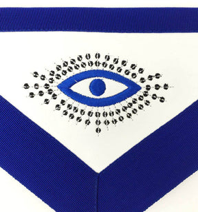 Master Mason Blue Lodge Apron - White & Navy Blue Ribbon - Bricks Masons