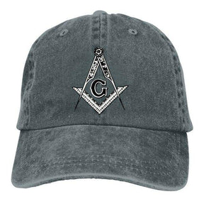 Master Mason Blue Lodge Baseball Cap - Square Compass G Symbol Adjustable Denim - Bricks Masons