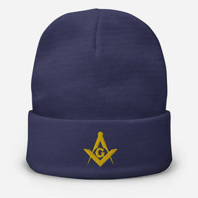 Master Mason Blue Lodge Beanie - Square and Compass G Golden Embroidery - Bricks Masons