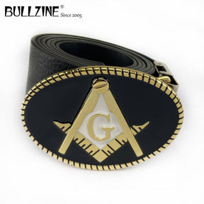 Master Mason Blue Lodge Belt - Golden Square & Compass G - Bricks Masons