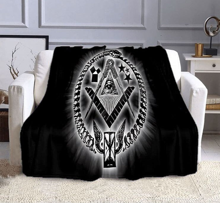 Master Mason Blue Lodge Blanket - Square and Compass G Flannel - Bricks Masons