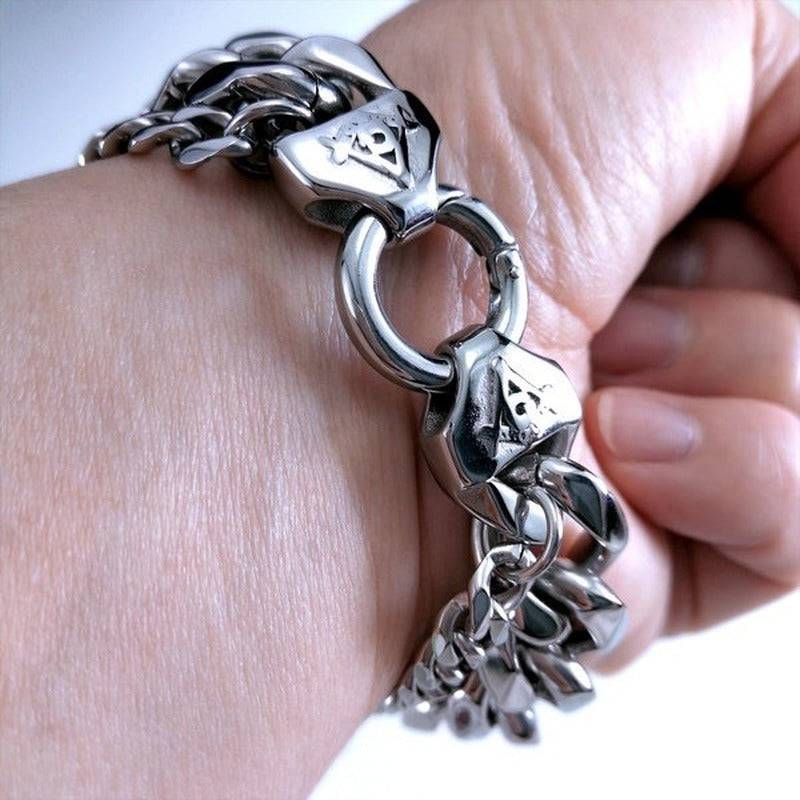 Master Mason Blue Lodge Bracelet - Polished Stainless Steel Cuban Chain - Bricks Masons