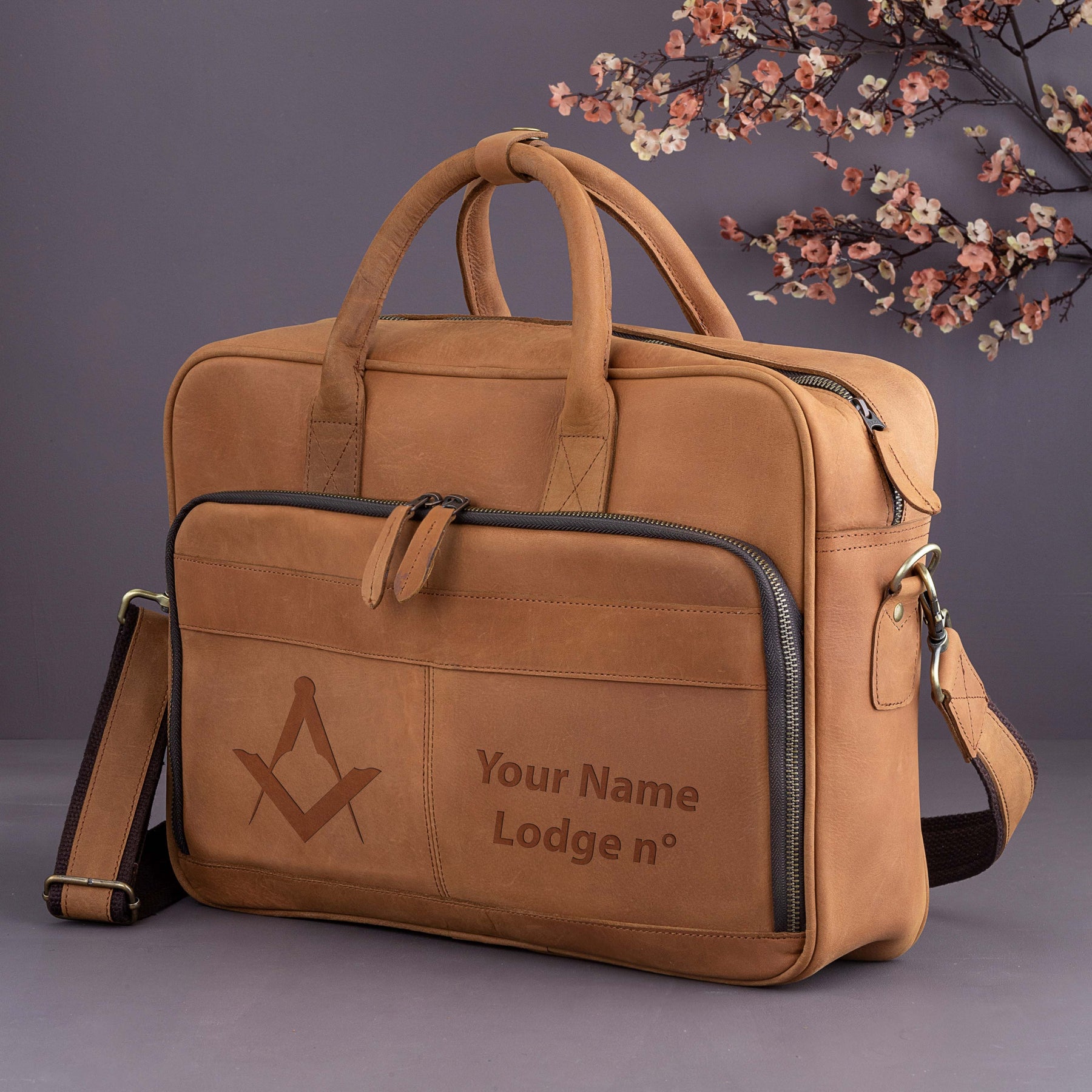 Master Mason Blue Lodge Briefcase - Handmade Leather - Bricks Masons