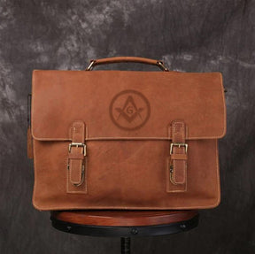 Master Mason Blue Lodge Briefcase - Handmade Leather - Bricks Masons
