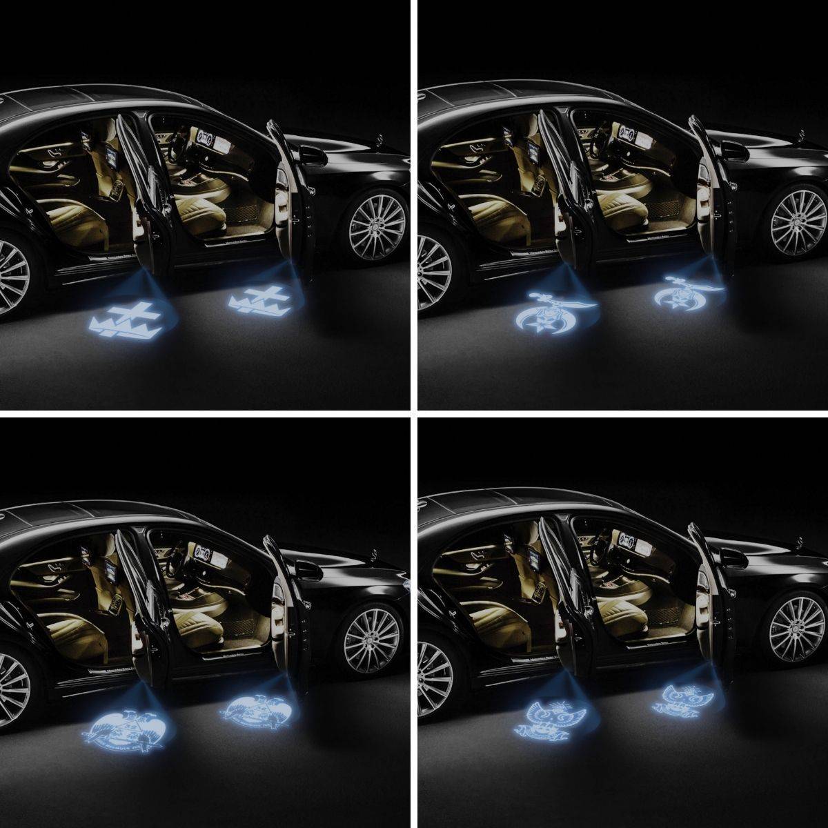 Master Mason Blue Lodge Car Door Light Projector - 2 Pieces Wireless LED Square & Compass - Bricks Masons