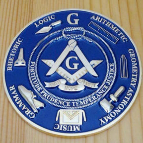 Master Mason Blue Lodge Car Emblem - Fortitude Prudence Temperance Justice Medallion - Bricks Masons