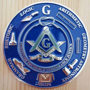 Master Mason Blue Lodge Car Emblem - Fortitude Prudence Temperance Justice Medallion - Bricks Masons