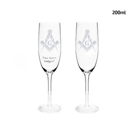 Master Mason Blue Lodge Champagne Flute - 2 Pieces Set - Bricks Masons