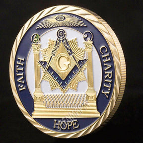 Master Mason Blue Lodge Coin - Faith Hope Charity Making Good Men Better Gold - Bricks Masons