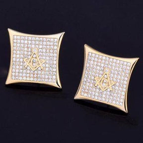 Master Mason Blue Lodge Earring - Gold & Silver Zirconia - Bricks Masons