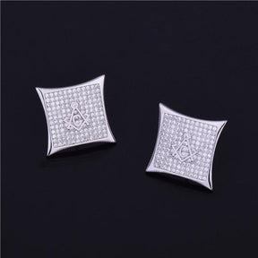 Master Mason Blue Lodge Earring - Gold & Silver Zirconia - Bricks Masons