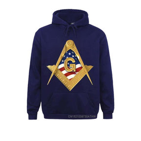 Master Mason Blue Lodge Hoodie - American USA Flag Square & Compass - Bricks Masons