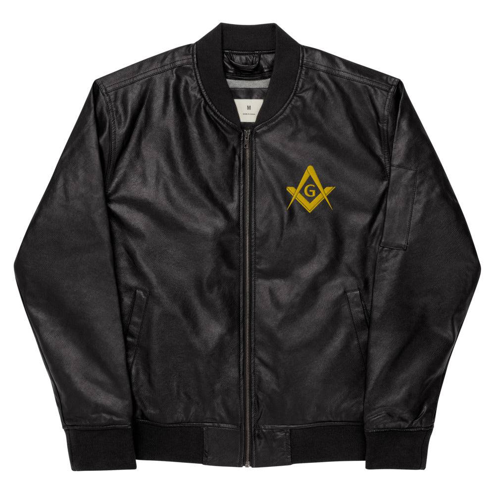 Master Mason Blue Lodge Jacket - Square and Compass G Leather Golden Embroidery - Bricks Masons