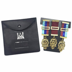 Master Mason Blue Lodge Jewels Case - Medium Black Imitation Leather - Bricks Masons