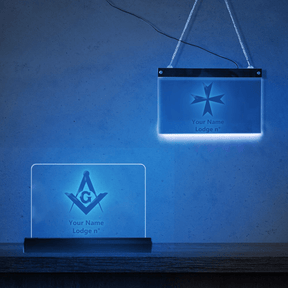 Master Mason Blue Lodge LED Sign - 3D Glowing light - Bricks Masons