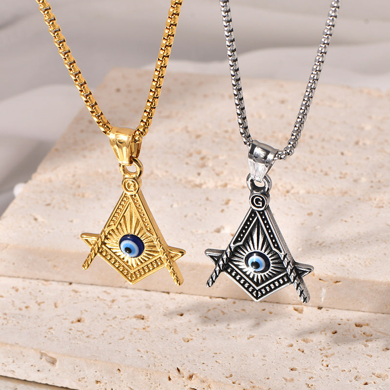 Master Mason Blue Lodge Necklace - Gold & Silver All Seeing Eye Titanium Steel Pendants - Bricks Masons