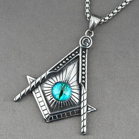 Master Mason Blue Lodge Necklace - Silver All Seeing Eye Titanium Steel Pendant - Bricks Masons