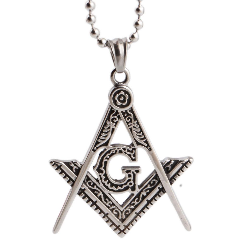 Master Mason Blue Lodge Necklace - Silver Compass & Square G - Bricks Masons