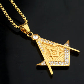 Master Mason Blue Lodge Necklace - Silver & Gold Double Square And Compass G - Bricks Masons