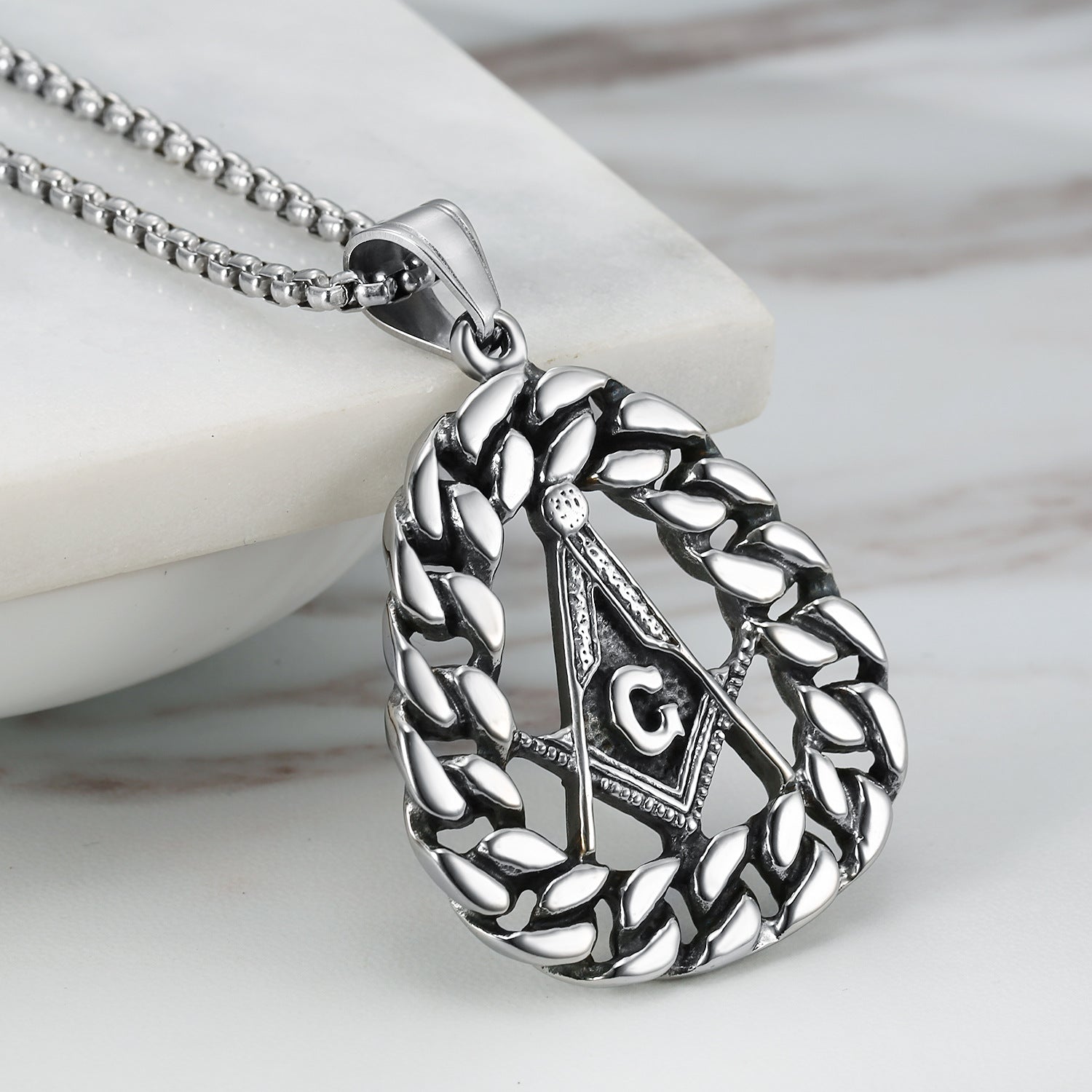 Master Mason Blue Lodge Necklace - Silver Stainless Steel Pendant - Bricks Masons
