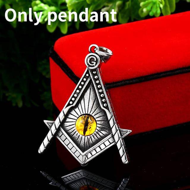 Master Mason Blue Lodge Necklace - Yellow Eye Stainless Steel - Bricks Masons