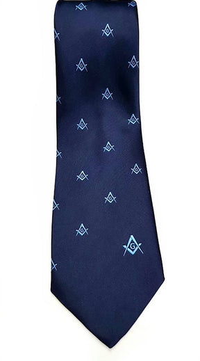 Master Mason Blue Lodge Necktie - Blue with Square & Compass G - Bricks Masons